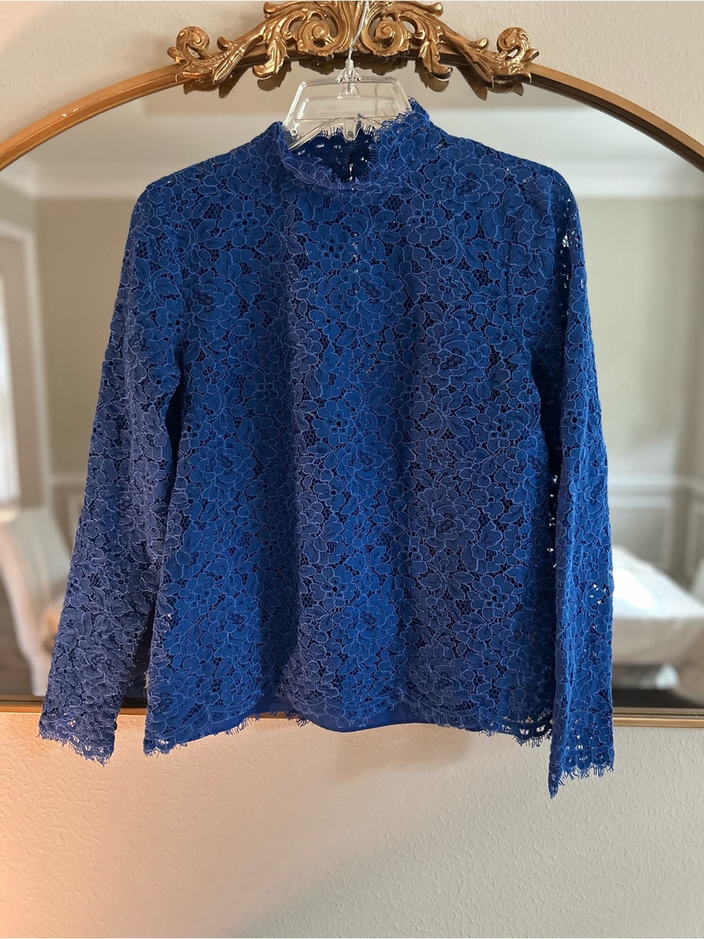 Jcrew Blue Lace Long-Sleeve Mock Neck Top with Cami